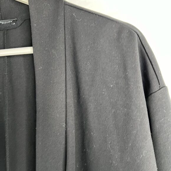 Eileen Fisher Size M Tencel Jacket Long Black Open Front Patch Pockets Stretch - Picture 5 of 10